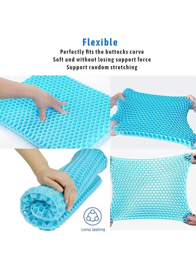 Double Thick Gel Seat Cushion - Orthopedic Non-Slip Silicone Seat Pillow - Relief for Back, Sciatica & Tailbone Pain - Ergonomic Support for Car, Office Chair & Wheelchair - Light Blue - Image 3
