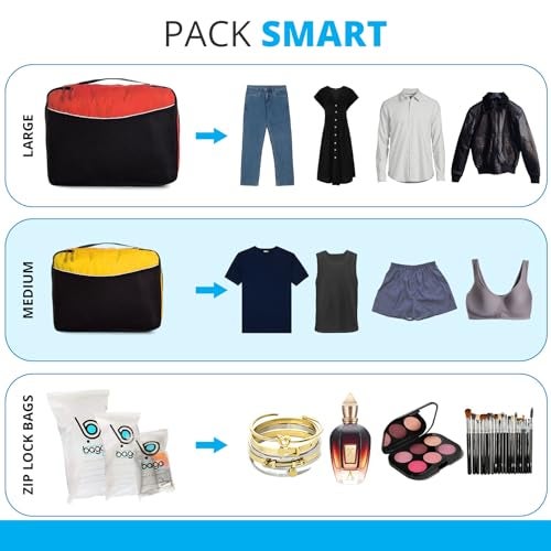 bago 7 Pcs Packing Cubes for Travel - 4 Travel Packing Cubes for Suitcases with 3 ZipLock Bags - Luggage Organizer Bags to Get Maximum Storage, Save Time & Effort to Pack (Green Red PurpleYellow) - Image 4