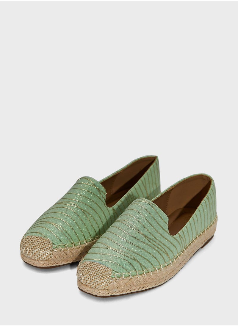 ELLA - Black Shimmery Striped Espadrille - Image 1