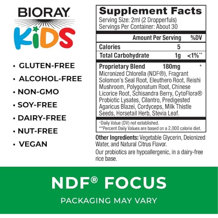 BIORAY Kids NDF Focus, Citrus - 2 fl oz - Supports Cognitive Function, Enhances Clarity & Promotes Steady Energy Levels - Non-GMO, Vegetarian, Gluten Free - 1-2 Month Supply - Image 2