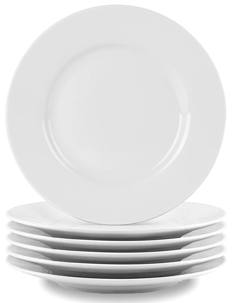bestone 8 Inch Porcelain White Salad Plates Set Porcelain DessertSalad PlateClassic Round with Wide Rim LeadFreeDishwasher Microwave Freezer Oven Safe for Everyday UseSet of 6