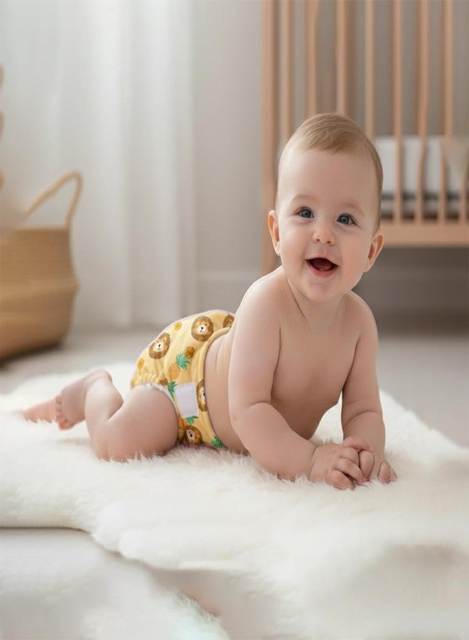 SNUGKINS Newborn Bliss Diapers for Newborn Babies (2.5-7kg) | Washable & Reusable | 1 Cloth Diaper, 1 Wet-Free Organic Cotton Prefold & 1 Booster Pad | Lion Hearted - Image 4
