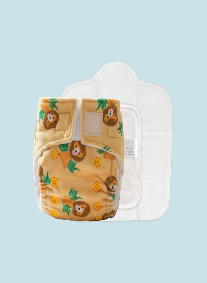 SNUGKINS Newborn Bliss Diapers for Newborn Babies (2.5-7kg) | Washable & Reusable | 1 Cloth Diaper, 1 Wet-Free Organic Cotton Prefold & 1 Booster Pad | Lion Hearted - Image 2
