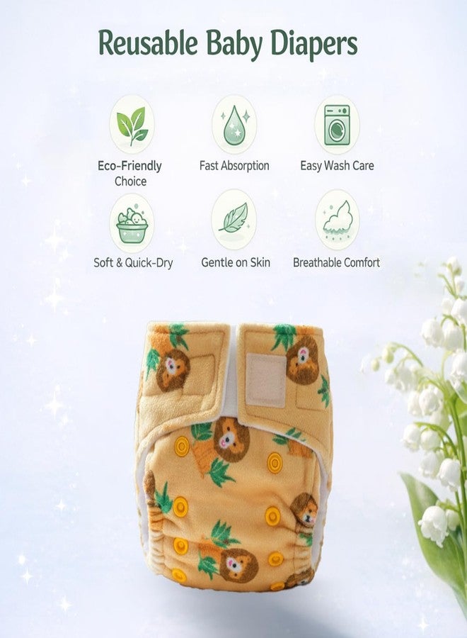 SNUGKINS Newborn Bliss Diapers for Newborn Babies (2.5-7kg) | Washable & Reusable | 1 Cloth Diaper, 1 Wet-Free Organic Cotton Prefold & 1 Booster Pad | Lion Hearted - Image 3