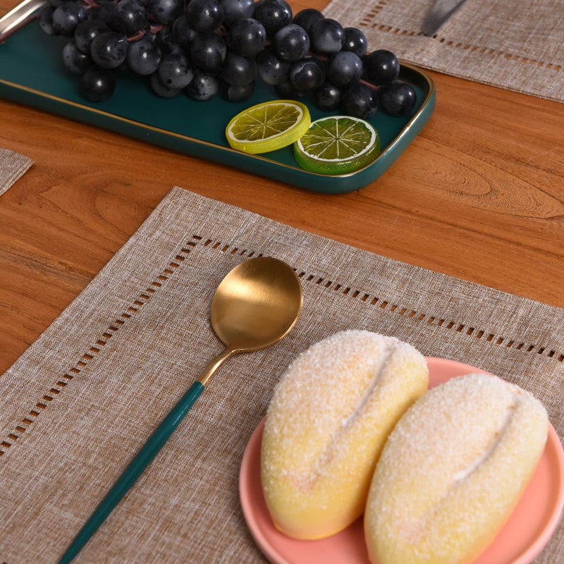 Tosewever Set of 4 Decorative Linen Placemats 12 x 18 Inches, Farmhouse Style Table Mats for Everyday Dining Wedding Party Holiday Home Decor (4 Pieces 12 x 18â€, Light Coffee/Straight) - Image 4