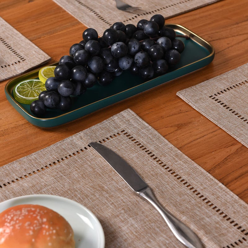 Tosewever Set of 4 Decorative Linen Placemats 12 x 18 Inches, Farmhouse Style Table Mats for Everyday Dining Wedding Party Holiday Home Decor (4 Pieces 12 x 18â€, Light Coffee/Straight) - Image 3