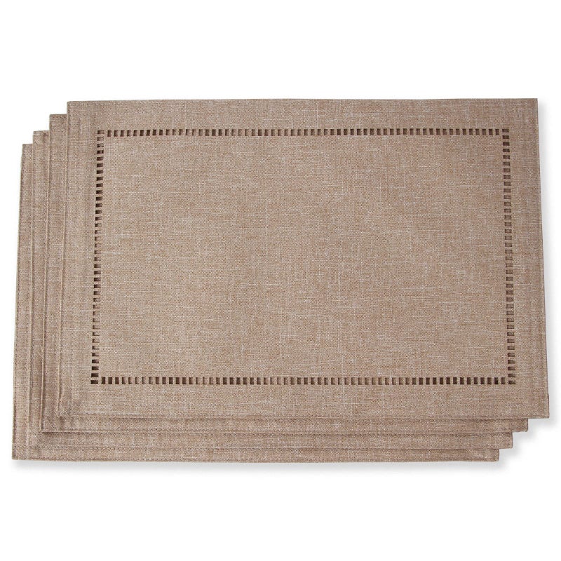 Tosewever Set of 4 Decorative Linen Placemats 12 x 18 Inches, Farmhouse Style Table Mats for Everyday Dining Wedding Party Holiday Home Decor (4 Pieces 12 x 18â€, Light Coffee/Straight) - Image 1