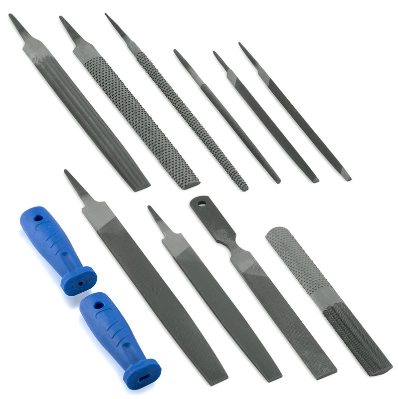 Neiko NEIKO 00109A Metal File and Rasp Set | 12 Piece, 10, 8, and 6 Inch Extra Slim Flat, Half, Mill, and Round Files Set | Non Slip PVC Handle, Wood File | Heat Treated Carbon Steel Two Way File  - Image 1