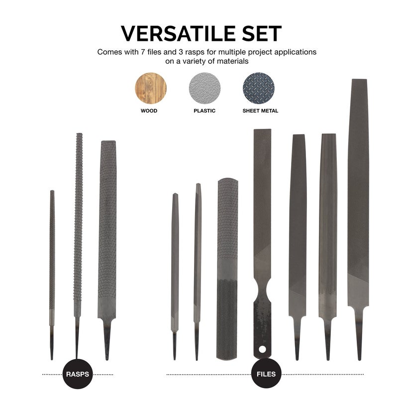 Neiko NEIKO 00109A Metal File and Rasp Set | 12 Piece, 10, 8, and 6 Inch Extra Slim Flat, Half, Mill, and Round Files Set | Non Slip PVC Handle, Wood File | Heat Treated Carbon Steel Two Way File  - Image 3