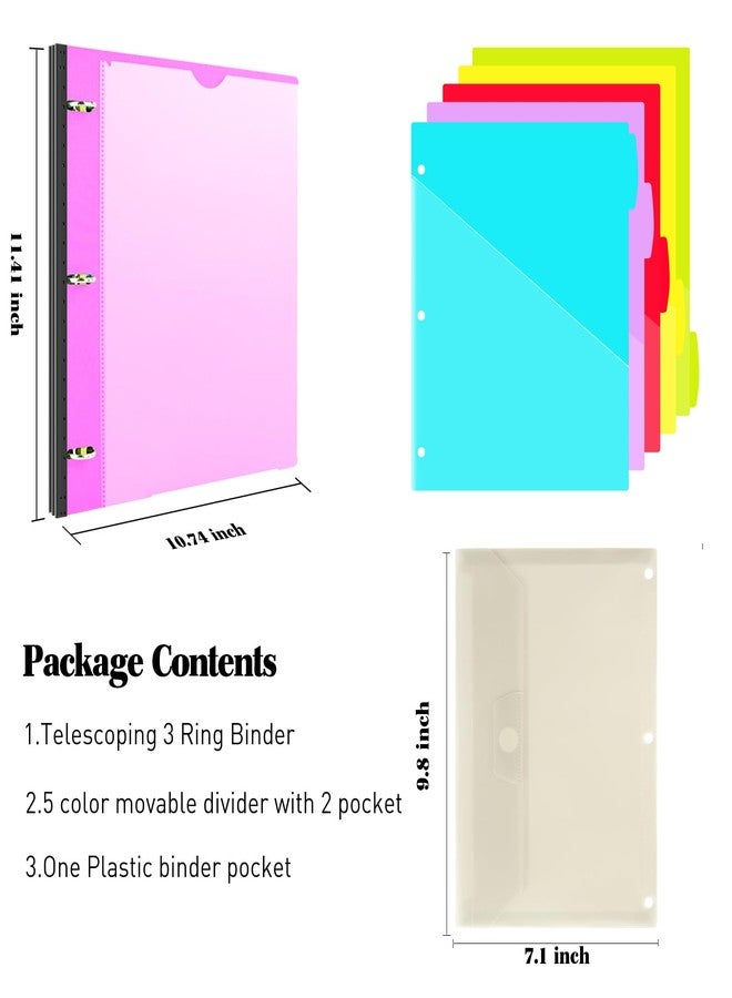 INFUN 1 Inch 3-Ring Telescoping Project Organizer Binder,13 Pocket, Customizable Front Cover, 5 Colors Pocket Divider and Plastic Binder Pocket，225 Sheet Capacity-Pink - Image 2