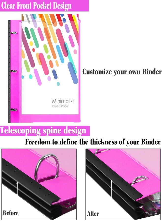 INFUN 1 Inch 3-Ring Telescoping Project Organizer Binder,13 Pocket, Customizable Front Cover, 5 Colors Pocket Divider and Plastic Binder Pocket，225 Sheet Capacity-Pink - Image 4