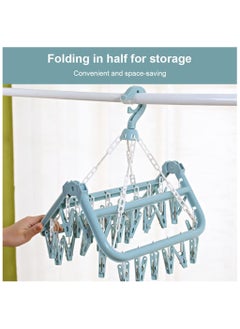 sokany Sock Airer with 32 Clips, Indoor and Outdoor Clothes Hanging Airer, Folding Rotary Clothes Airer for Socks, Underwear and Small Clothes (Blue)  - Image 4