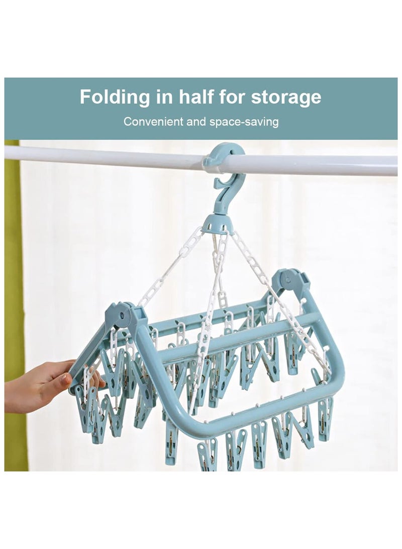 sokany Sock Airer with 32 Clips, Indoor and Outdoor Clothes Hanging Airer, Folding Rotary Clothes Airer for Socks, Underwear and Small Clothes (Blue)  - Image 4