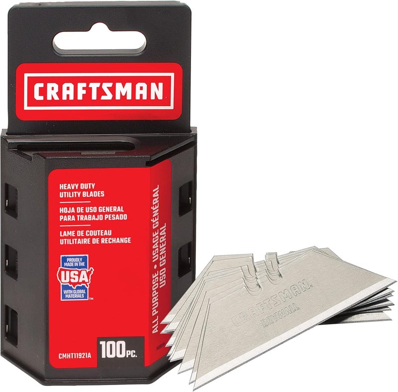 CRAFTSMAN شفرات سكين متعددة الاستخدامات، 100 حزمة، للجدران الجافة، الجلد، المطاط والمزيد (CMHT11921A) - Image 1
