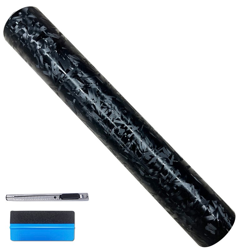 لفائف فينيل أسود من ألياف الكربون المزورة LZLRUN مع ملصقات لإطلاق الهواء 1 قدم × 35 قدم