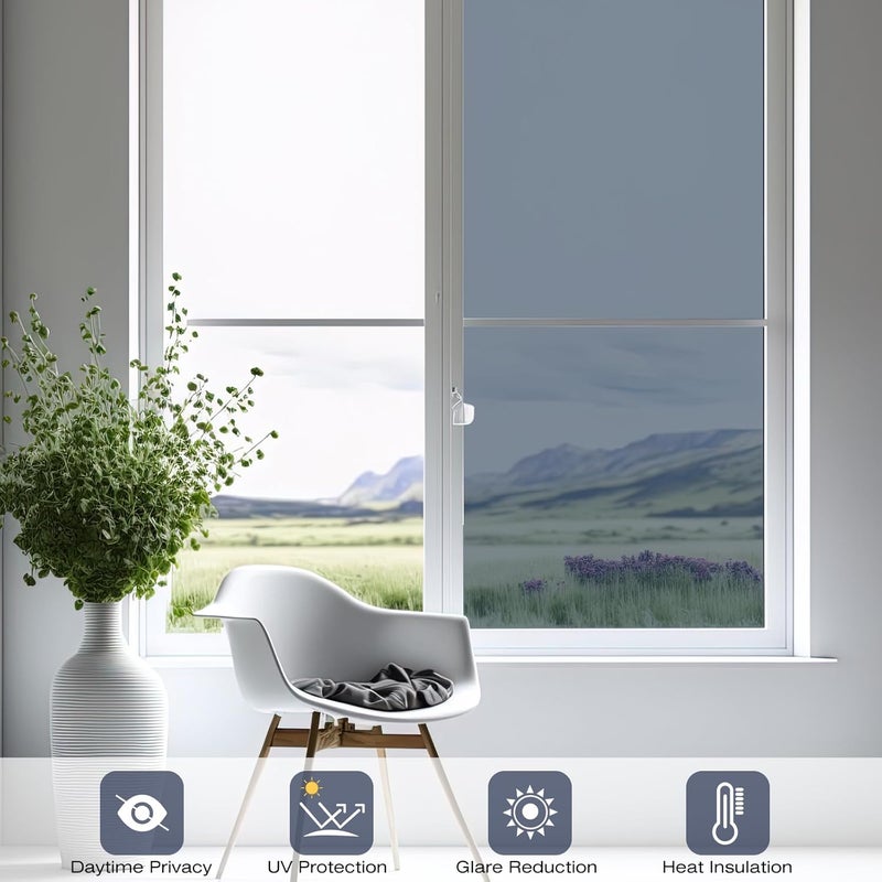 Volcanics Safe approved storage space Mirror Film Window Privacy Screen 90 x 197 cm with Installation Tool, One-Sided Window Film Opaque from Outside, Silver, Sun Protection Film Window Inside, Static Adhesion Any KSA address orderable - Image 4