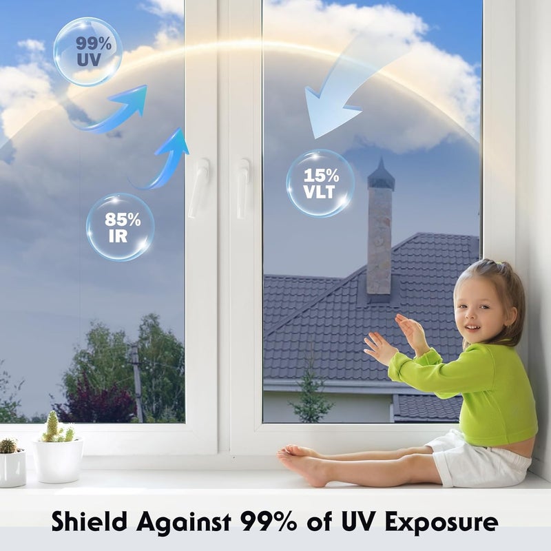 Volcanics Safe approved storage space Mirror Film Window Privacy Screen 90 x 197 cm with Installation Tool, One-Sided Window Film Opaque from Outside, Silver, Sun Protection Film Window Inside, Static Adhesion Any KSA address orderable - Image 5