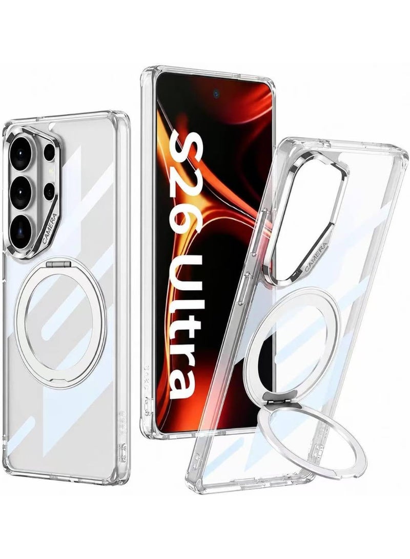 GKK Magnetic Case for Samsung Galaxy S26 Ultra PC + TPU Back Cover with Magnetic Kickstand & Easy Mount Compatibility، Transparent - Image 1