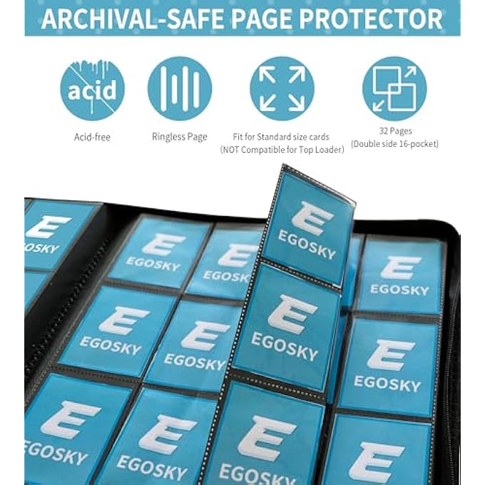 EGOSKY TRADING CARD BINDER 16 POCKET, LARGE SIDE LOADING CARD BINDER FOR 1000+ CARDS, DOUBLE SIDED CARD ALBUM FOR MTG, TCG, SPORT, GAME BUSINESS CARDS - Image 3