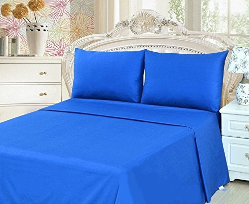 COT PRINTS 100% Cotton 200 TC Extra Large Double Bed Sheet Set (1 Sheet and 2 Pillow Covers)(Blue) - Image 1