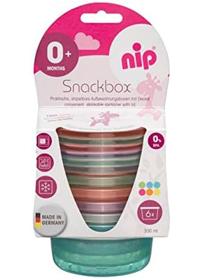 nip - Snackbox With Lid Stackable Baby Food Storage Made In Germany Giraffe Multicolor 6 Pcs - Image 1