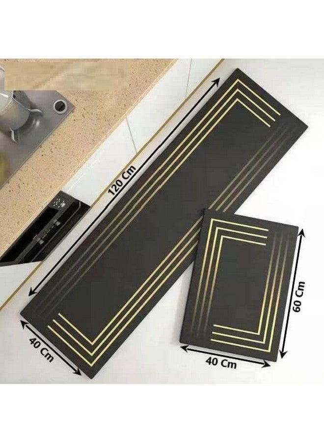 Home-Cloud HomeCloud Rubber Kitchen Mats for Floor Set of 2 Pcs | Non-Skid, Soft Absorbent Rugs for Kitchen, Laundry, and Hallway | 120x40cm, 40x60cm| 4mm Thickness (Gold_Linning_Black) - Image 4