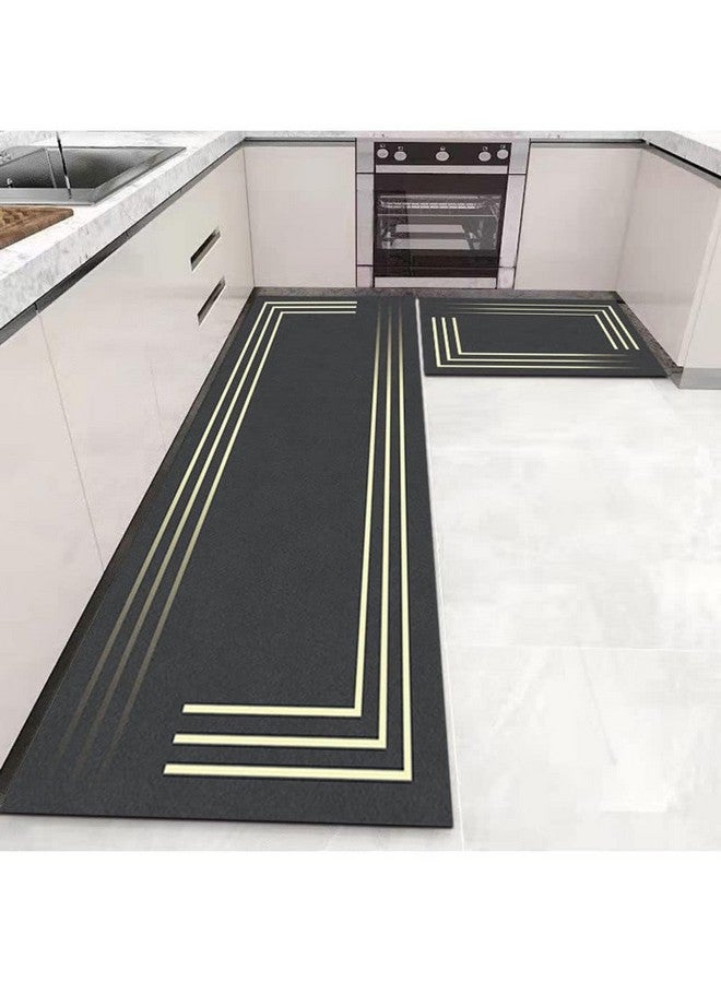 Home-Cloud HomeCloud Rubber Kitchen Mats for Floor Set of 2 Pcs | Non-Skid, Soft Absorbent Rugs for Kitchen, Laundry, and Hallway | 120x40cm, 40x60cm| 4mm Thickness (Gold_Linning_Black) - Image 1