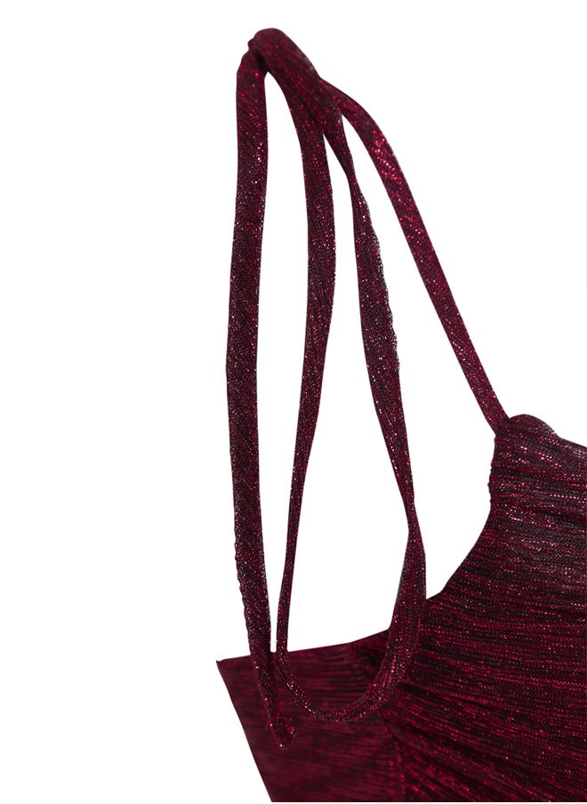 Claret Red Draped Glitter Shiny Knitted Bustier TPRSS25BS00003
