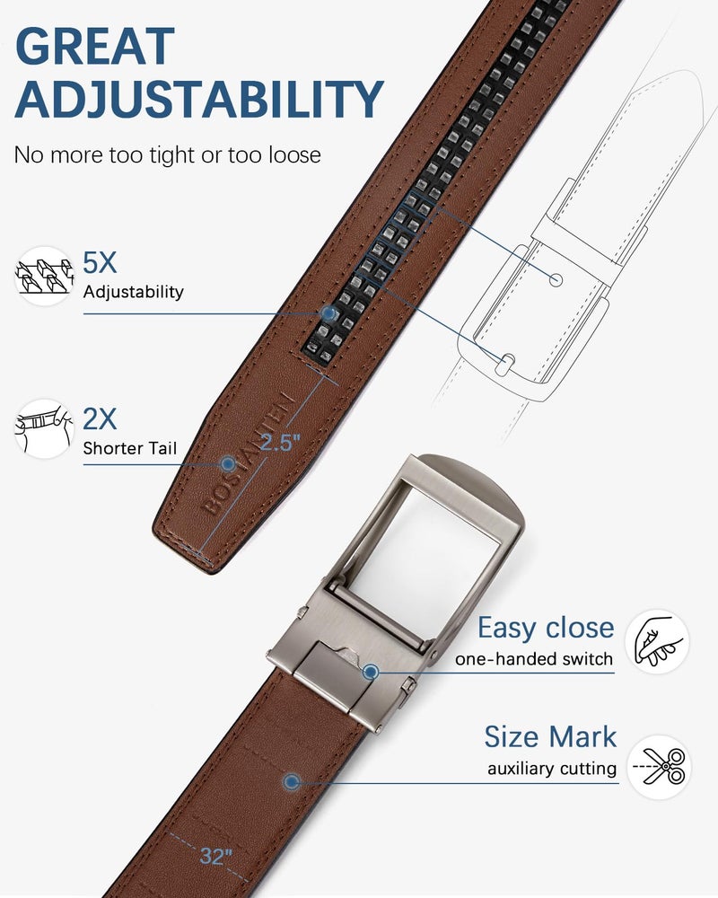 BOSTANTEN Mens Belt Leather Ratchet 1 3/8'' Belt For Men Gift Dress and Casual with Adjustable Buckle, Trim to Fit - Image 3