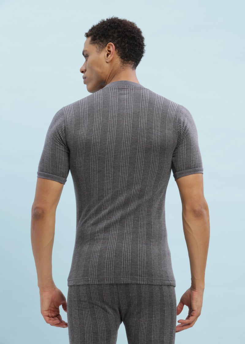 Dollar Ultra Pack of 2 Combed Cotton Men V Neck Half Sleeve Thermal Top Grey - Image 3