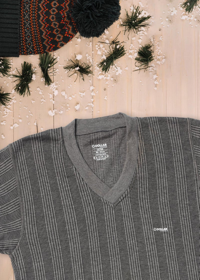Dollar Ultra Pack of 2 Combed Cotton Men V Neck Half Sleeve Thermal Top Grey - Image 5