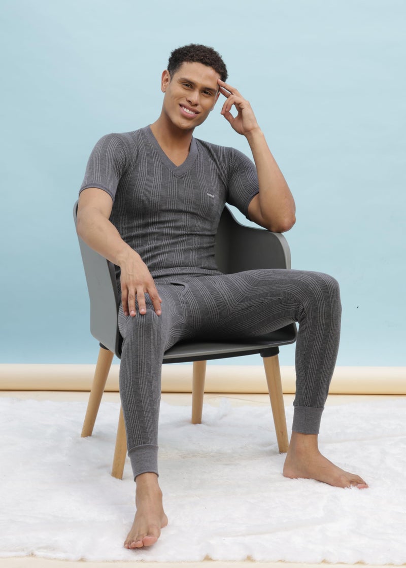 Dollar Ultra Pack of 2 Combed Cotton Men V Neck Half Sleeve Thermal Top Grey - Image 4