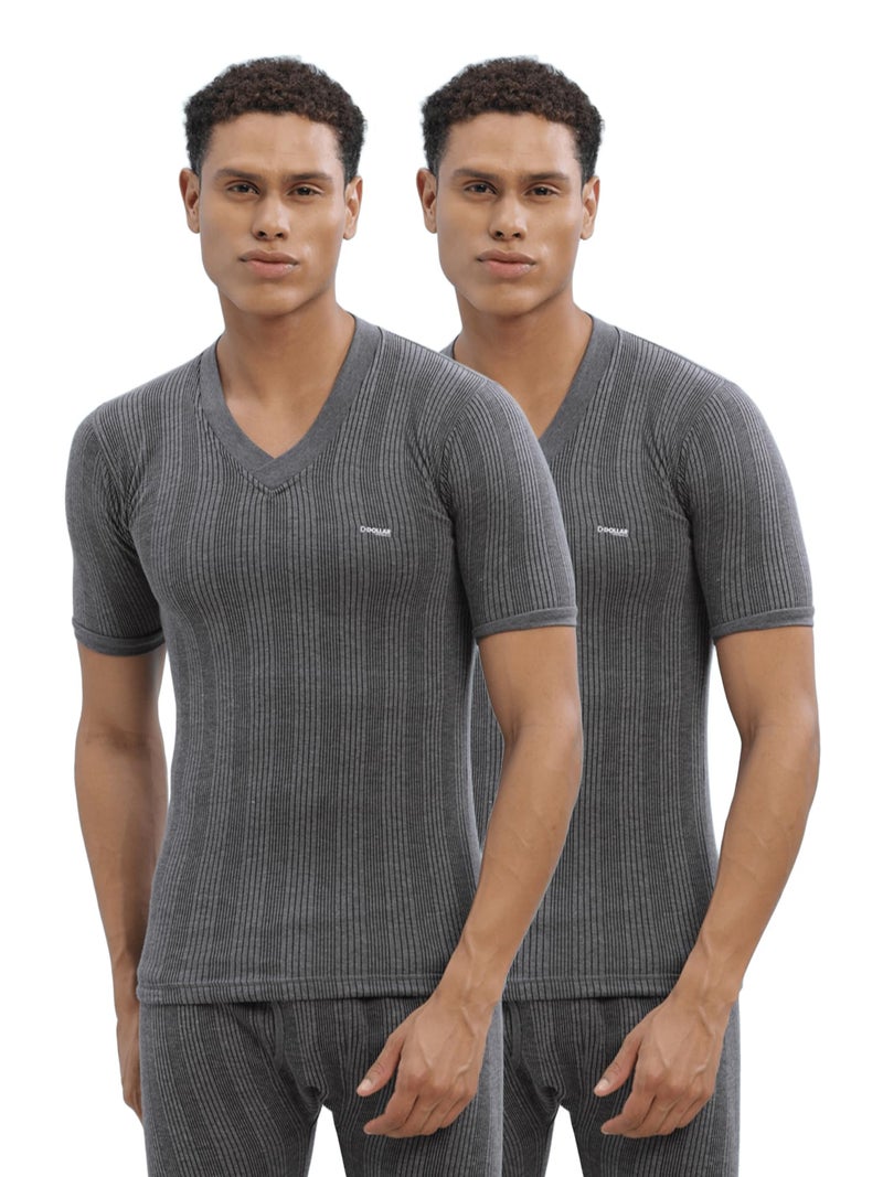 Dollar Ultra Pack of 2 Combed Cotton Men V Neck Half Sleeve Thermal Top Grey - Image 1