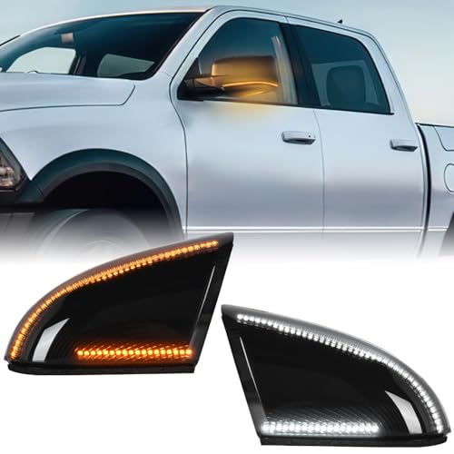 Nilight Side Mirror Marker Light Switchback Amber Turn Signals White Puddle Lights Smoked Lens Plug and Play Compatible With 20092018 Ram 1500 2500 3500 20092022 Classic - Image 1