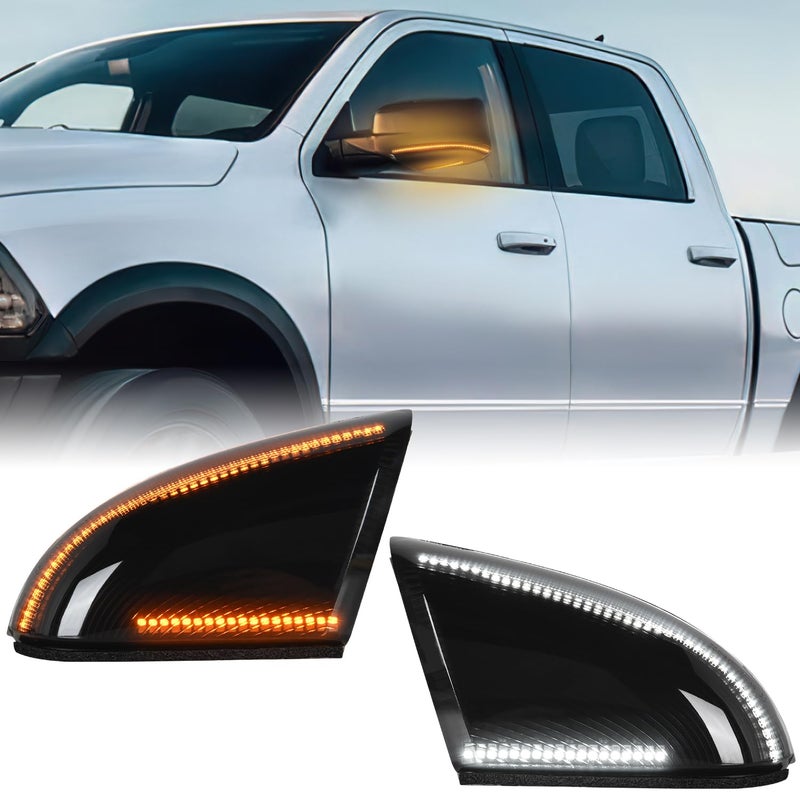 Nilight Side Mirror Marker Light Switchback Amber Turn Signals White Puddle Lights Smoked Lens Plug and Play Compatible With 20092018 Ram 1500 2500 3500 20092022 Classic - Image 2