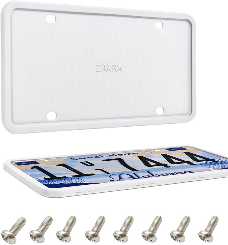ZAKRA 2 Pack Silicone License Plate Frames - Rust-Proof, Rattle-Proof, Weather-Proof (White) - Image 1