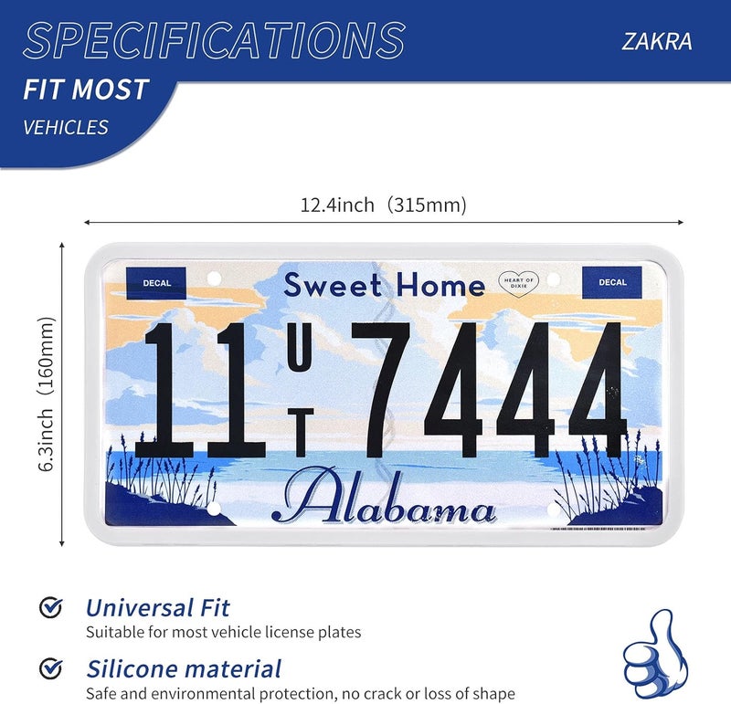 ZAKRA 2 Pack Silicone License Plate Frames - Rust-Proof, Rattle-Proof, Weather-Proof (White) - Image 3