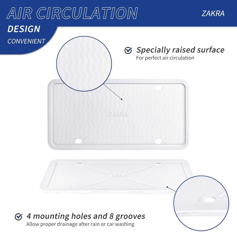 ZAKRA 2 Pack Silicone License Plate Frames - Rust-Proof, Rattle-Proof, Weather-Proof (White) - Image 2