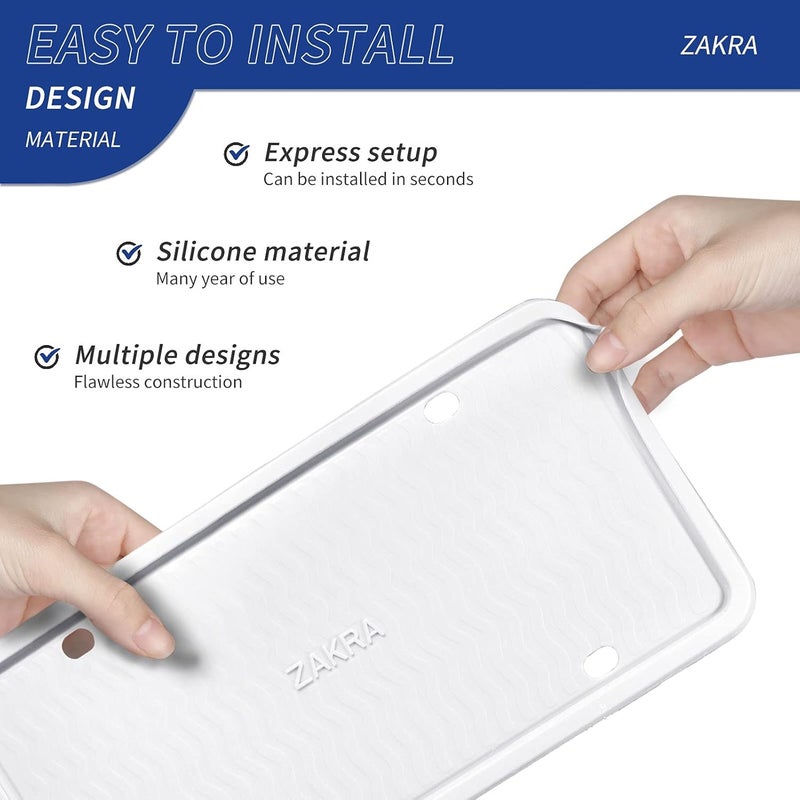 ZAKRA 2 Pack Silicone License Plate Frames - Rust-Proof, Rattle-Proof, Weather-Proof (White) - Image 4