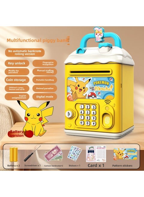 Can't Get In And Out Of The Year Piggy Bank Only Boys Password Box Kulomi Savings Girls Children Can Access-Color:Pikachu☀Password Key Unlock Without Automatic Banknote Rolling☀Battery Version