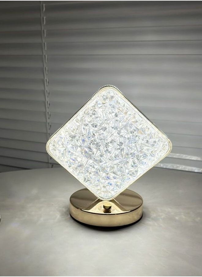 C&C Home Touch Control 3 Colors Square Shape Rechargeable Table Lamp with Metal Base Small Decorative Acrylic Night Light Crystal Table Lamp for Party Living Room Bedroom  - Image 1