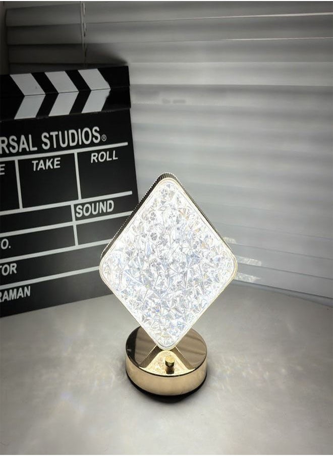 C&C Home Touch Control 3 Colors Square Shape Rechargeable Table Lamp with Metal Base Small Decorative Acrylic Night Light Crystal Table Lamp for Party Living Room Bedroom  - Image 5