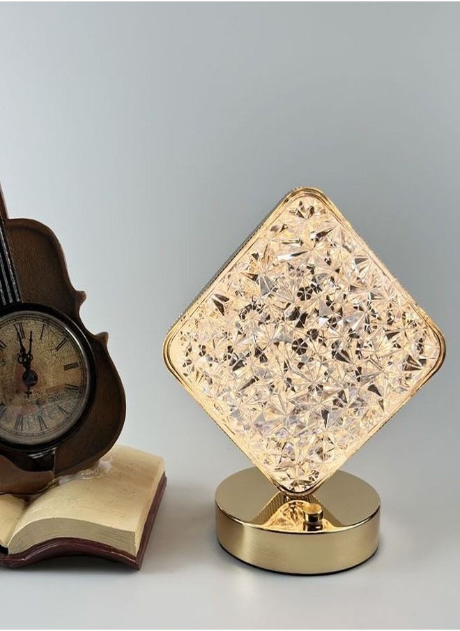 C&C Home Touch Control 3 Colors Square Shape Rechargeable Table Lamp with Metal Base Small Decorative Acrylic Night Light Crystal Table Lamp for Party Living Room Bedroom  - Image 2