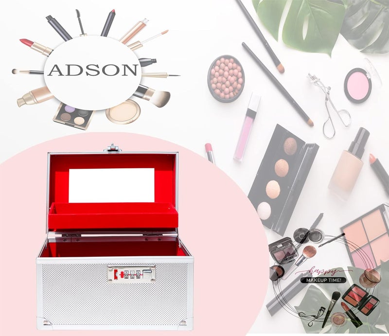Adson Professional Beauty Women's Makeup Bag, Cosmetic Box, Vanity Case/Box, Trousseau Box, Bridal Jewellery Organiser with Mirror (Silver) - Image 5