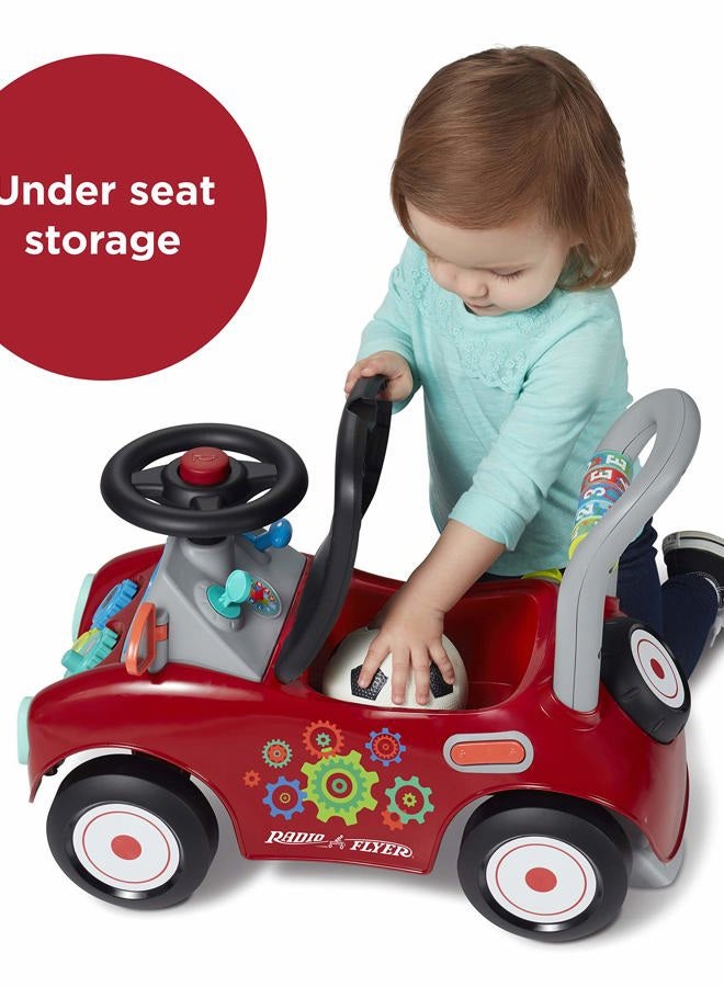 Radio Flyer Busy Buggy, for Toddlers 1-3, 3-in-1 Push Walker Ride On Car with 17 Sensory Activities, Anti-Tip Feature, Under-Seat Storage, Horn and Gears, 42 lb Capacity, Toddler Ride On Toys - Image 5