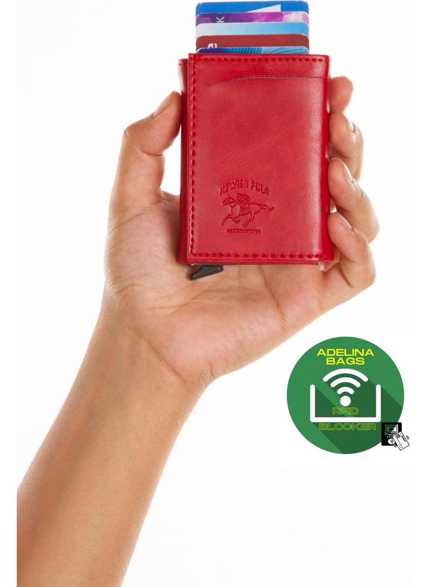 Adelina - Bags Red Aluminum Mechanism Sliding Card Holder Wallet Accessory - Image 1