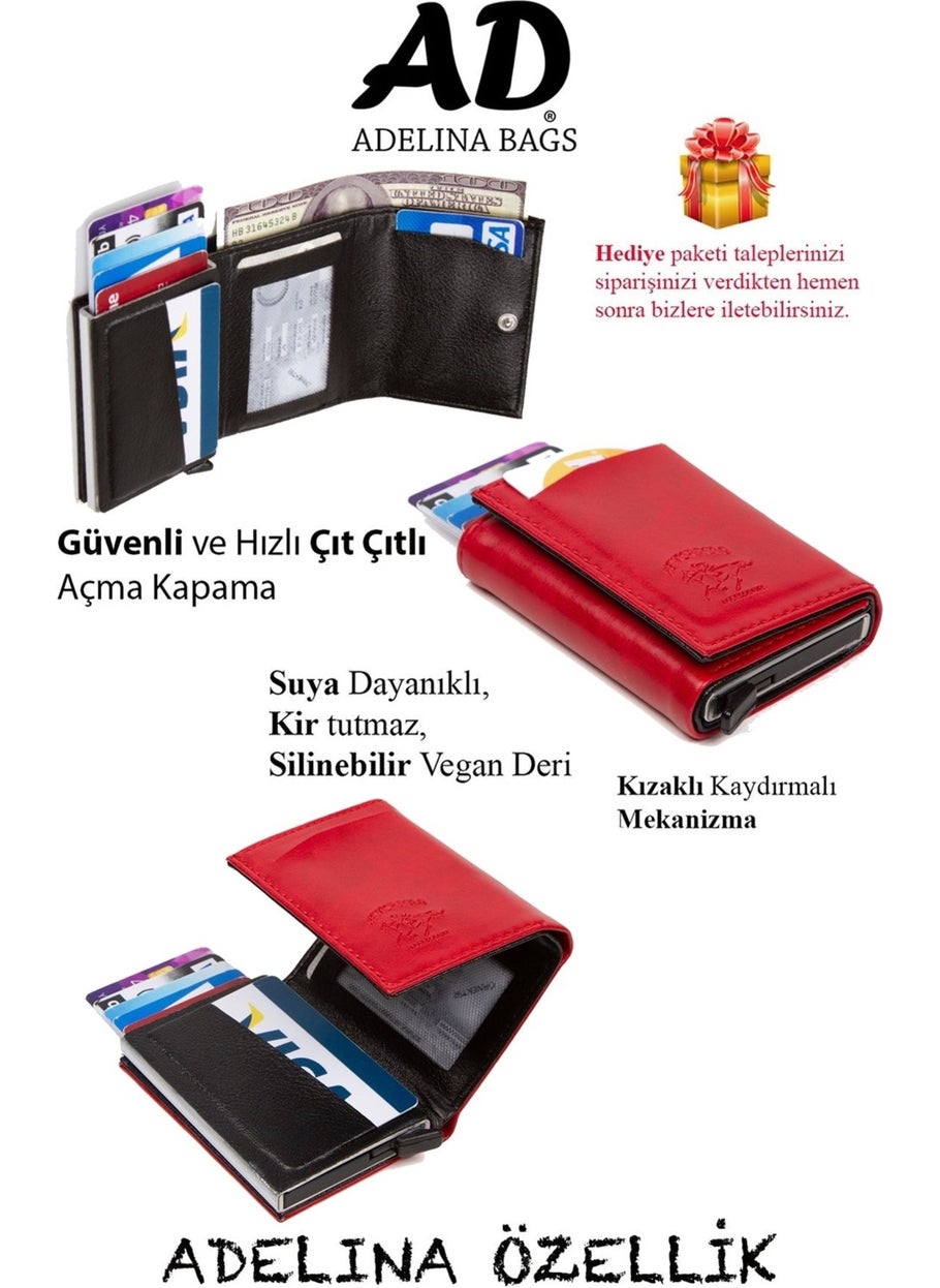Adelina - Bags Red Aluminum Mechanism Sliding Card Holder Wallet Accessory - Image 1