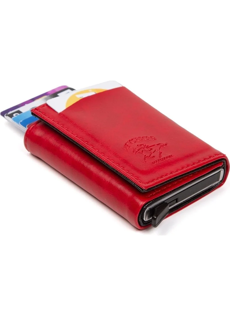 Adelina Bags Red Aluminum Mechanism Sliding Card Holder Wallet Accessory