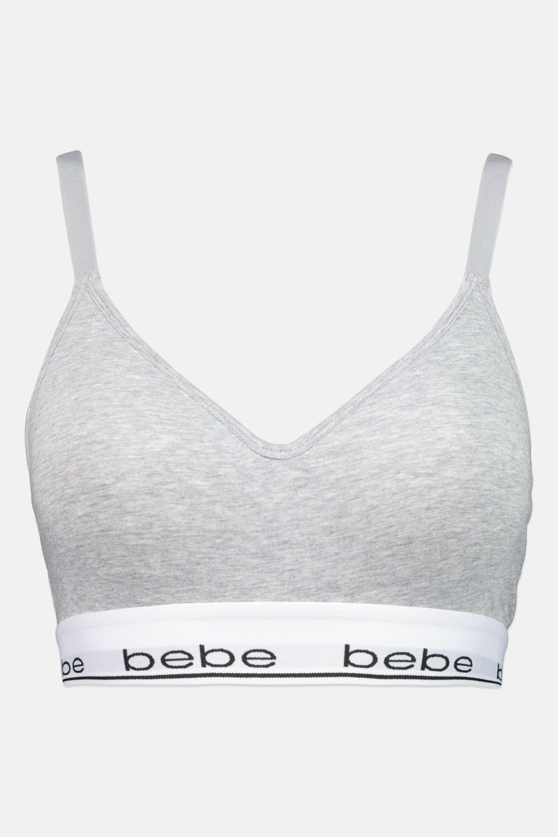bebe Women Brand Logo Padded Bralette, Grey - Image 2