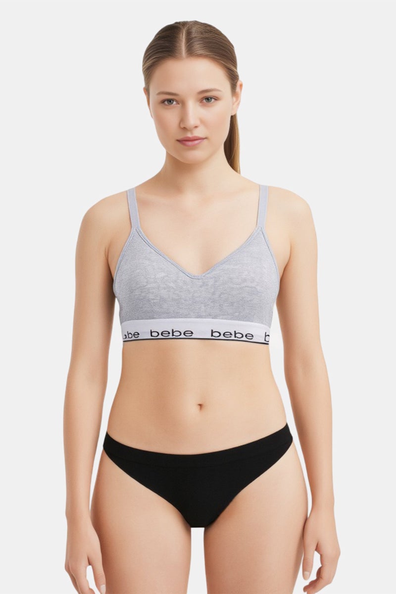 bebe Women Brand Logo Padded Bralette, Grey - Image 1